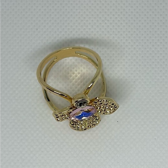 Gold Tone Aurora Borealis Crystal Flower Scarf Slide Ring Brooch - Picture 11 of 15